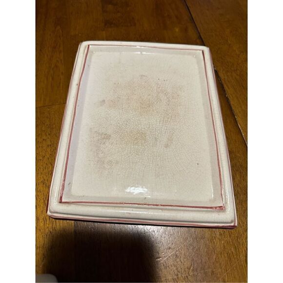 Vintage Glazed Pottery Lidded Cheese Server Cream Floral Pattern Large Keeper - Picture 8 of 15